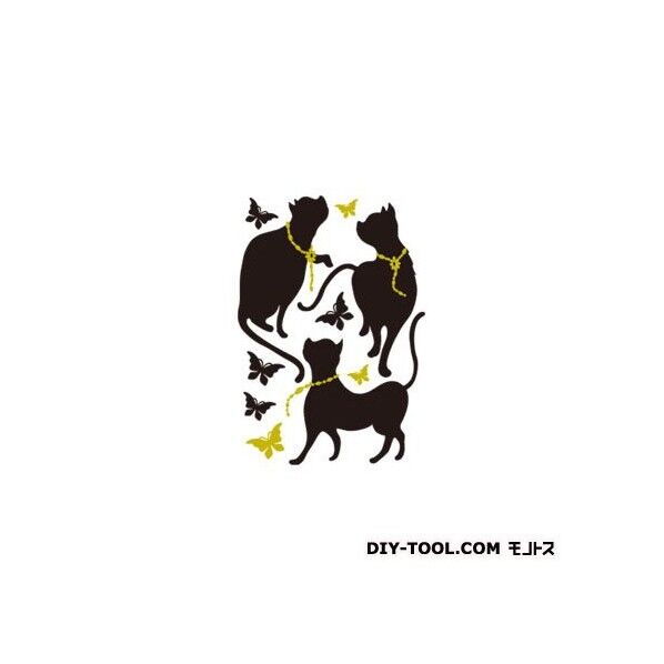 消臭抗菌・蝶と遊ぶねこウォールステッカー DWS-174 1枚