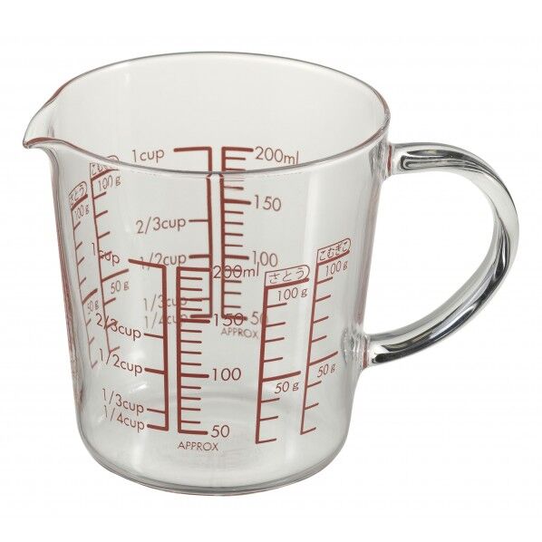耐熱ガラスメジャーカップワイド200 実用容量200ml MJCW-20-R-BK 1個