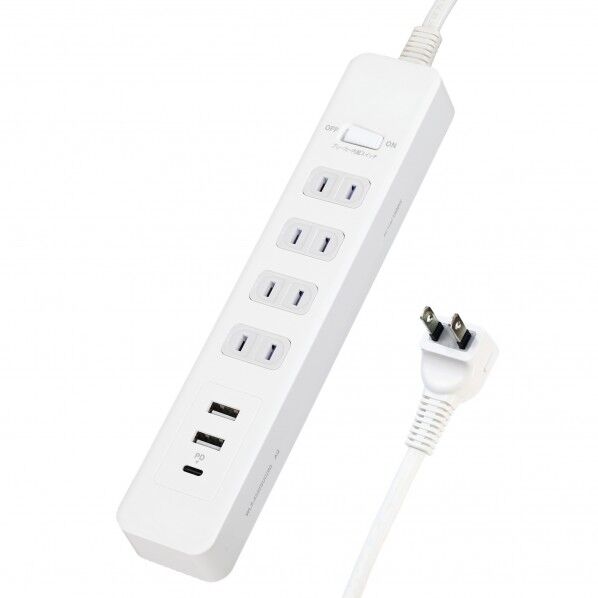 電源タップ 集中スイッチ AC4個口 USB-A×2 PD対応USB-C×1 雷ガード WLS-4322SUC(W) 1個