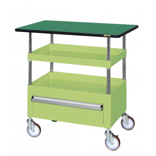 CSパールワゴン(中量タイプ/ナイロンウレタン車/引出し・天板付) グリーン W900×D600×H900 CSP-9082CTENU 1台
