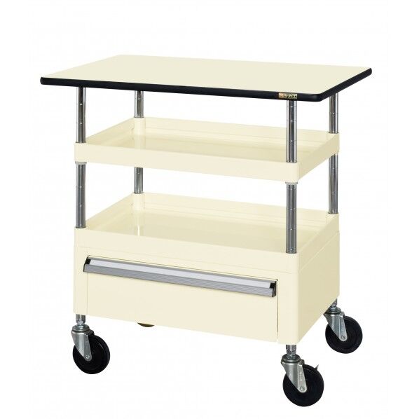 CSパールワゴン(中量タイプ/ナイロンウレタン車/引出し･天板付) アイボリー W900×D600×H900 CSP-9082CTPNUI 1台