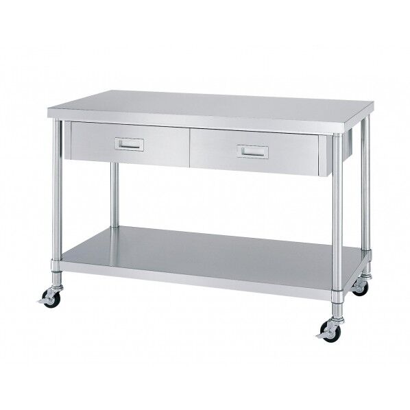 キャスター付ステンレス作業台≪引出付/ベタ棚仕様≫