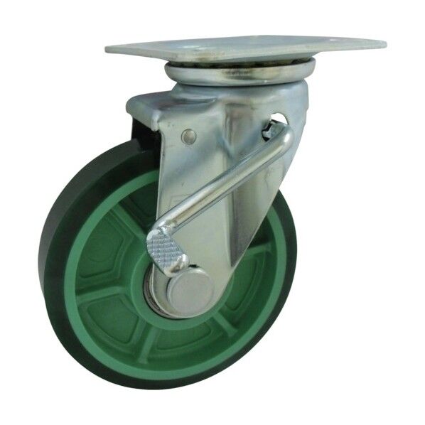 樹脂製ゴム車輪(ベアリング入)自在金具ストッパー付 100 PNUJB100 1点