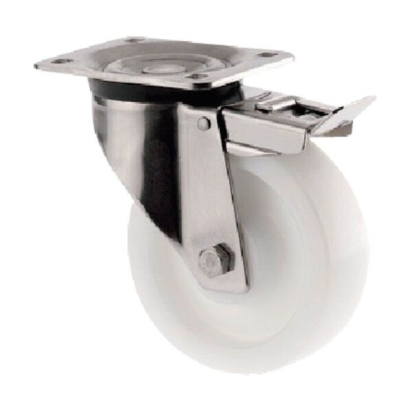 プレート式キャスターZETA(ナイロン車・ステンレス金具) φ160 自在式(トータルロック付) 8677UOO160P63 1点