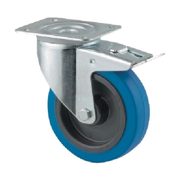 プレート式キャスターALPHA(タイヤ痕レスタイプ) φ100 自在式(トータルロック付) 3477UFR100P62 SKY BLUE 1点