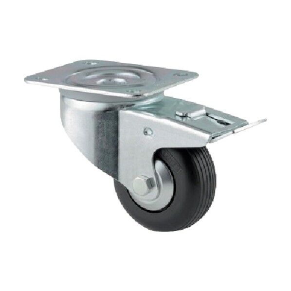 プレート式キャスターALPHA(ゴム車) φ80 自在式(トータルロック付) 3477UVH080P62 1点