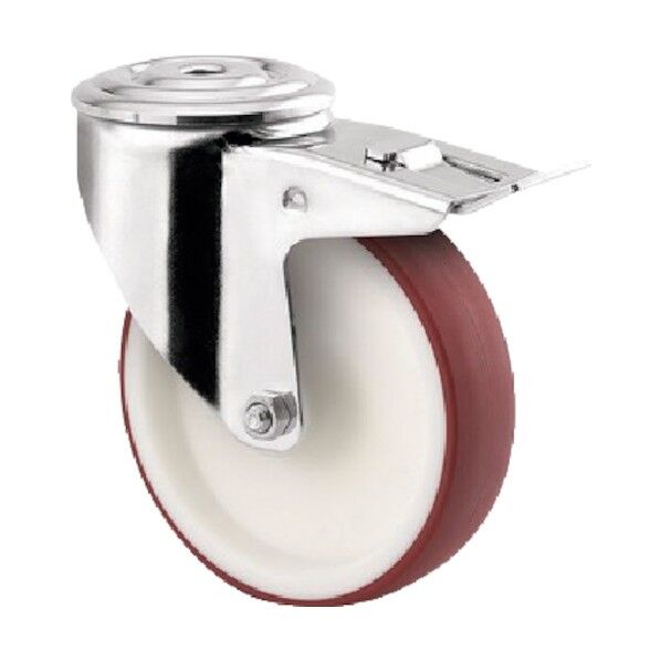 ボルト穴式キャスターALPHA(ポリウレタン車・ステンレス金具) φ100 自在式(トータルロック付) 8477UAD100P30-13 RED 1点