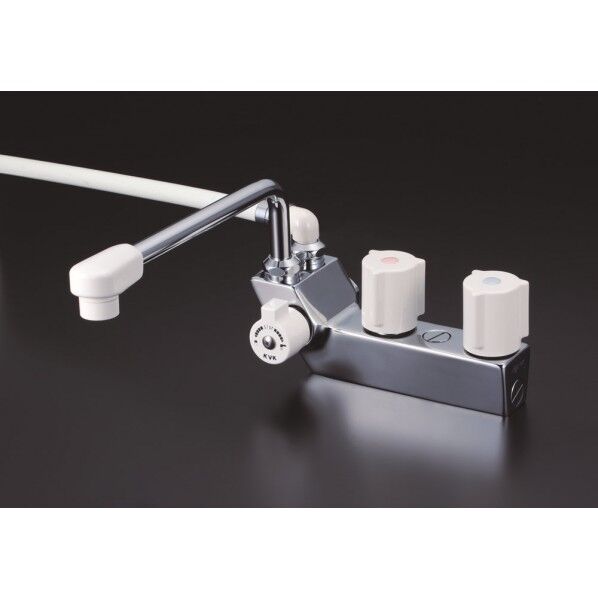 デッキ形一時止水付2ハンドルシャワー(左側シャワー)240mmパイプ付