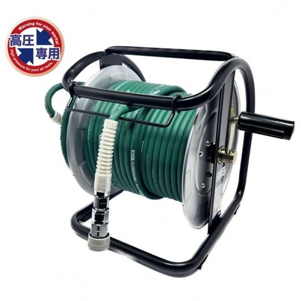 高圧用C型ドラム(エアリール) 高圧ホース付 グリーン 内径5.0mm×外径9.0mm×30m HPD-530C 1台