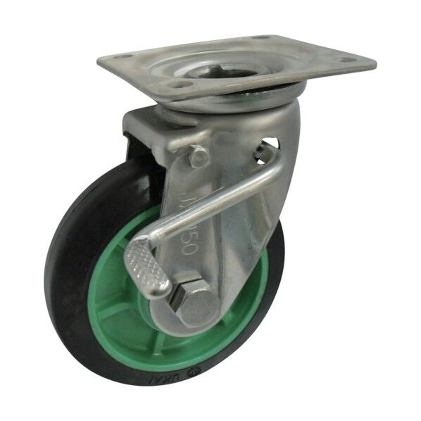 樹脂製ゴム車輪ステンレス製自在車ストッパー付 130 PNAJAB130 1点