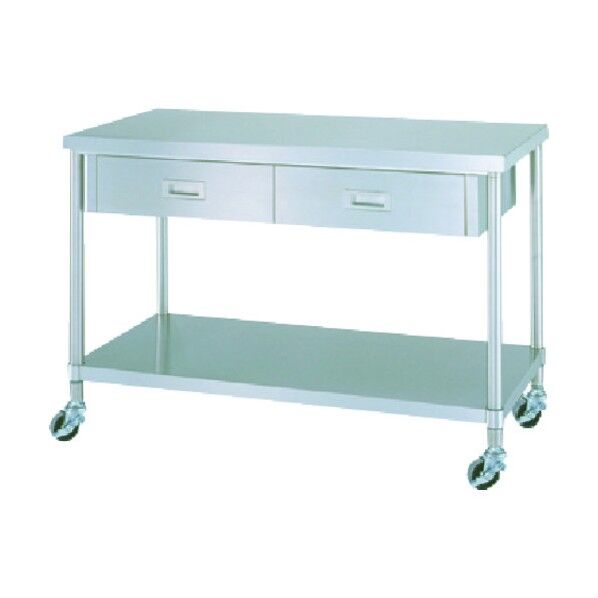 ステンレス作業台片面引出付ベタ棚キャスター付 1500×450×高さ800 WDBC-15045-U75 1点