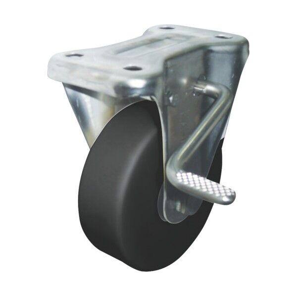 導電MCナイロン車輪(ベアリング入)ステンレス製固定金具ストッパー付 EMC-KAB130CD 1点