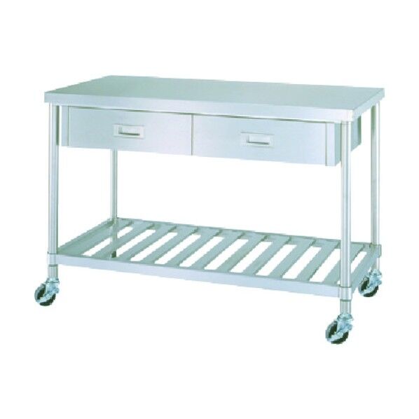 ステンレス作業台片面引出付スノコ棚キャスター付 1800×600×高さ800 WDSNC-18060-U75 1点