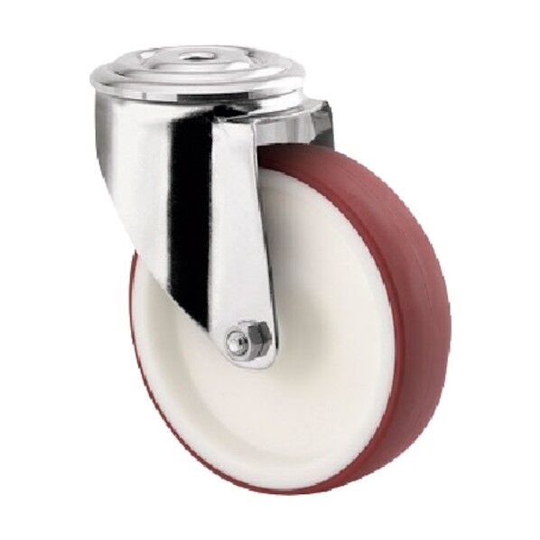 ボルト穴式キャスターALPHA(ポリウレタン車・ステンレス金具) φ100 自在式 8470UAD100P30-13 RED 1点