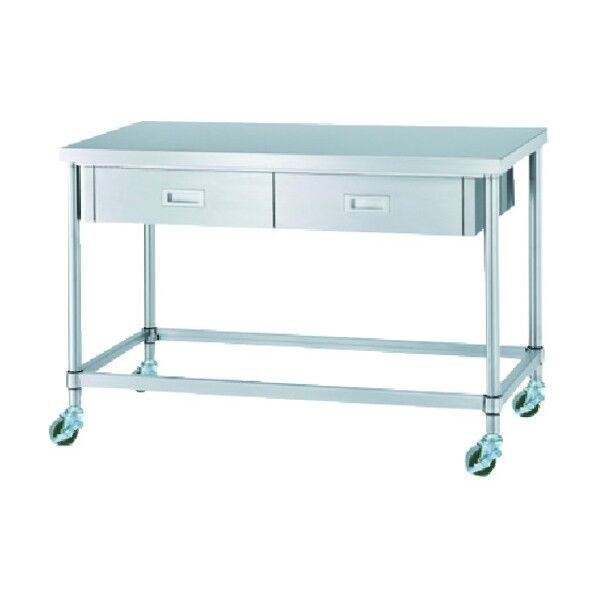 ステンレス作業台片面引出付四方枠キャスター付 1200×450×高さ800 WDZC-12045-U75 1点
