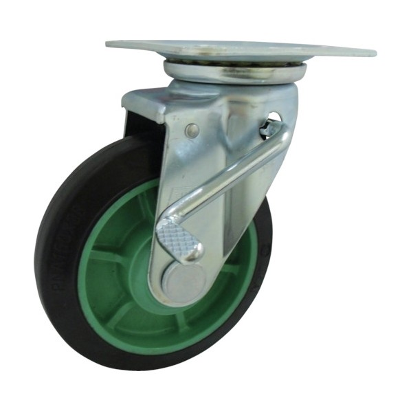 樹脂製ゴム車輪(ベアリング無)自在金具ストッパー付 PNAJB130 1点