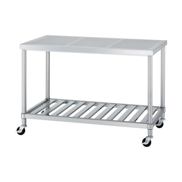 ステンレス作業台パンチング天板スノコ棚キャスター付 間口1200×奥行750×高さ800 PWSC-12075-U75 1点