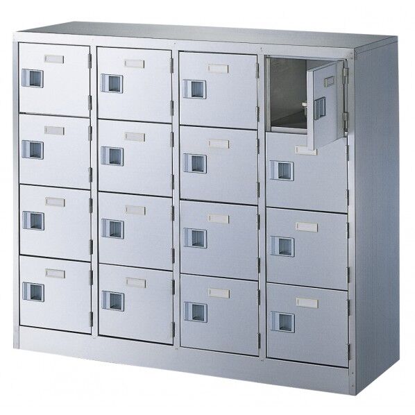 扉付 ステンレスシューズボックス 鍵無 4列4段(16人用) BST-SUS4-4W 1台