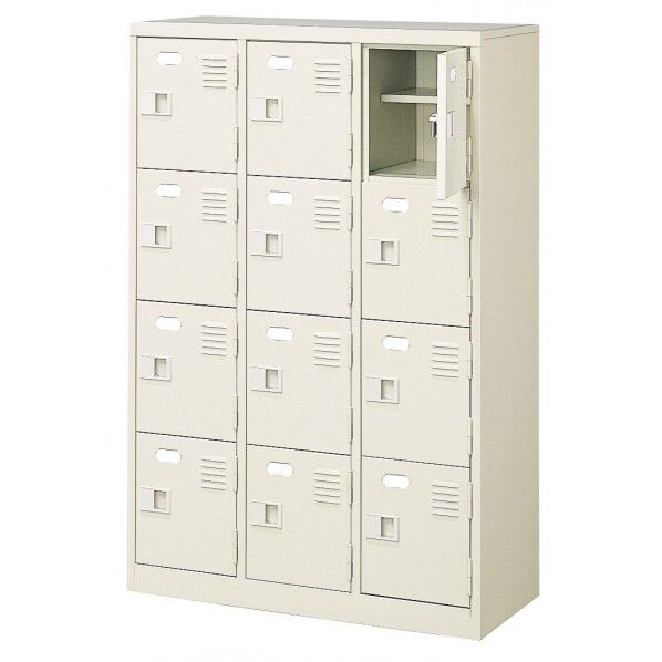三島精器 扉付 シューズボックス 鍵付 3列4段(12人用) セミホワイト BST3-4HKN 1台...