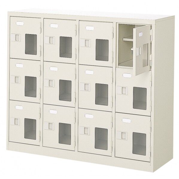 三島精器 扉付 シューズボックス 鍵付 4列3段(12人用) セミホワイト BST4-3HMXKN 1台