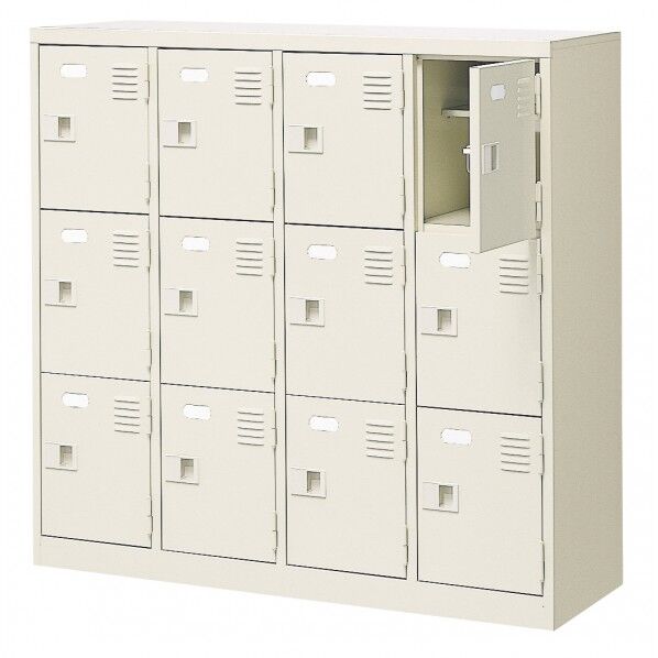 三島精器 扉付 シューズボックス 鍵付 4列3段(12人用) セミホワイト BST4-3LLKN 1台