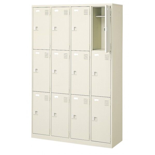 三島精器 扉付 シューズボックス 鍵付 4列3段(12人用) セミホワイト BST4-3LLHLKN 1台