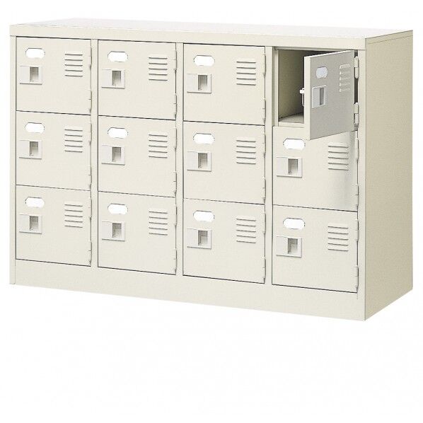 三島精器 扉付 シューズボックス 鍵付 4列3段(12人用) セミホワイト BST4-3WKN 1台