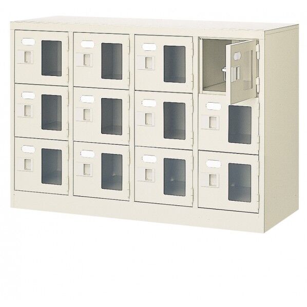 三島精器 扉付 シューズボックス 鍵付 4列3段(12人用) セミホワイト BST4-3WMXKN 1台