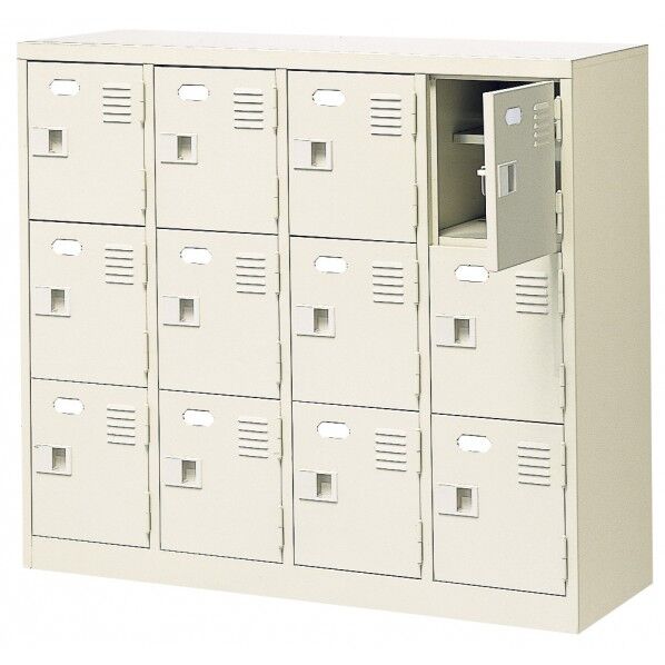 三島精器 扉付 シューズボックス 鍵無 4列3段(12人用) セミホワイト BST4-3HN 1台...