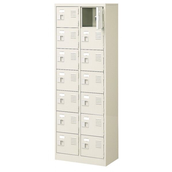 三島精器 扉付 シューズボックス 鍵付 2列7段(14人用) セミホワイト BST2-7WKN 1台