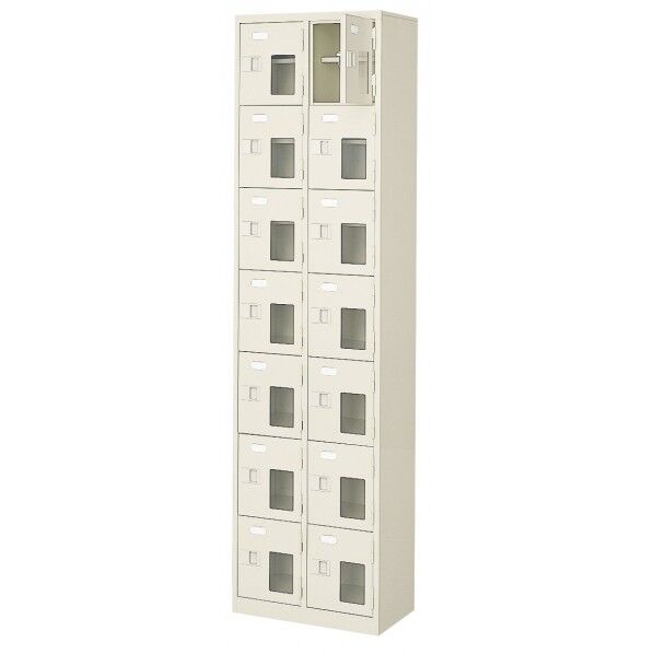 三島精器 扉付 シューズボックス 鍵無 2列7段(14人用) セミホワイト BST2-7HMXN 1台