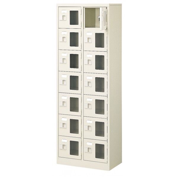 三島精器 扉付 シューズボックス 鍵無 2列7段(14人用) セミホワイト BST2-7WMXN 1台