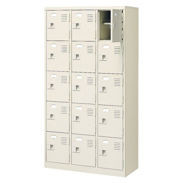 三島精器 扉付 シューズボックス 鍵付 3列5段(15人用) セミホワイト BST3-5HKN 1台...