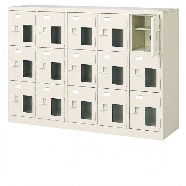 三島精器 扉付 シューズボックス 鍵付 5列3段(15人用) セミホワイト BST5-3HMXKN 1台
