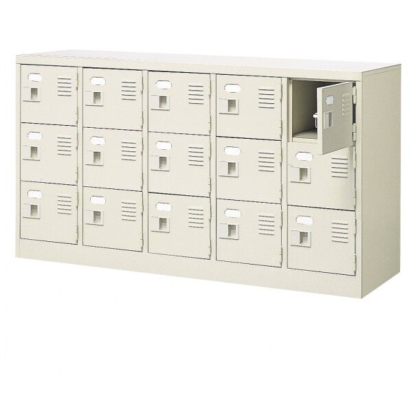 三島精器 扉付 シューズボックス 鍵付 5列3段(15人用) セミホワイト BST5-3WKN 1台