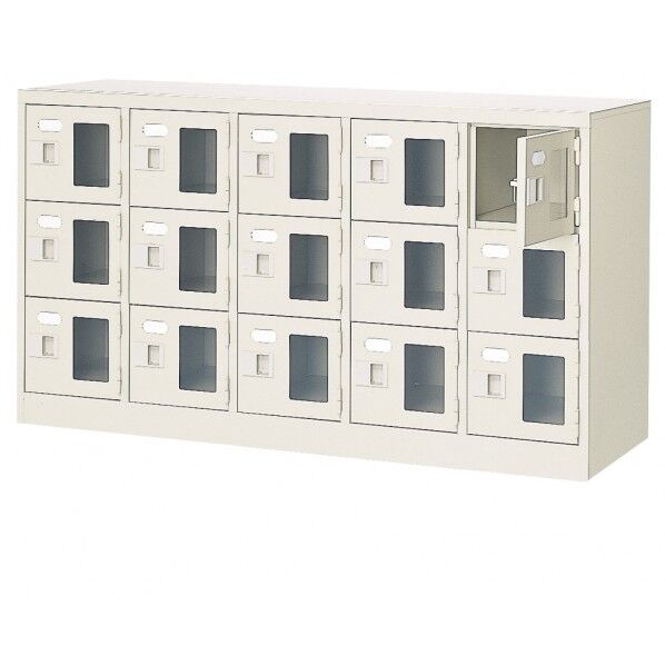 三島精器 扉付 シューズボックス 鍵付 5列3段(15人用) セミホワイト BST5-3WMXKN 1台