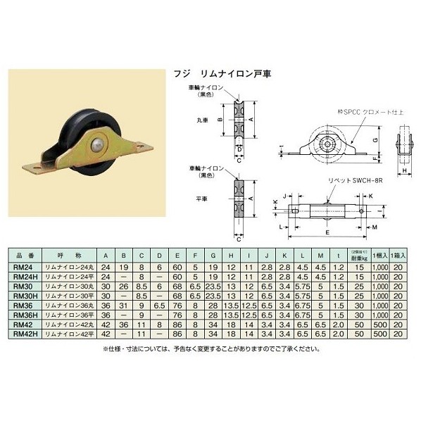 ヤボシ リムナイロン戸車 24mm 丸 RM24 20個...