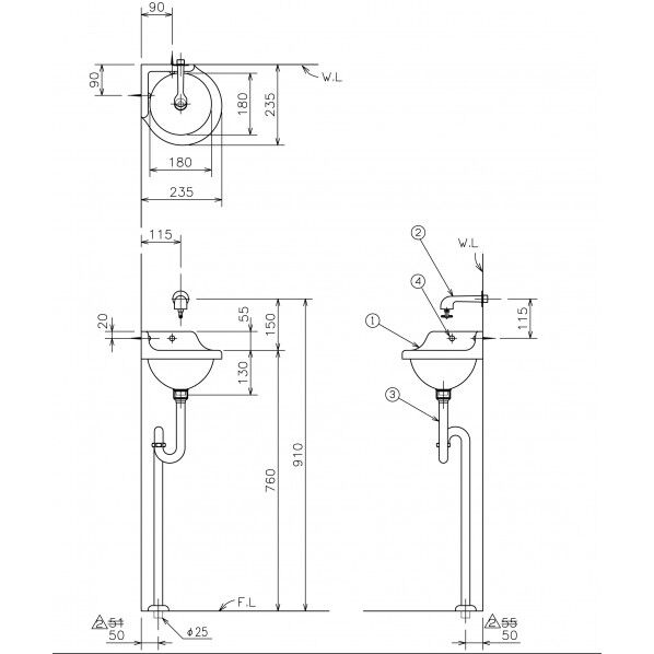 【アウトレット品】 隅付手洗器セット(Sトラップ仕様) L1SSET 1点