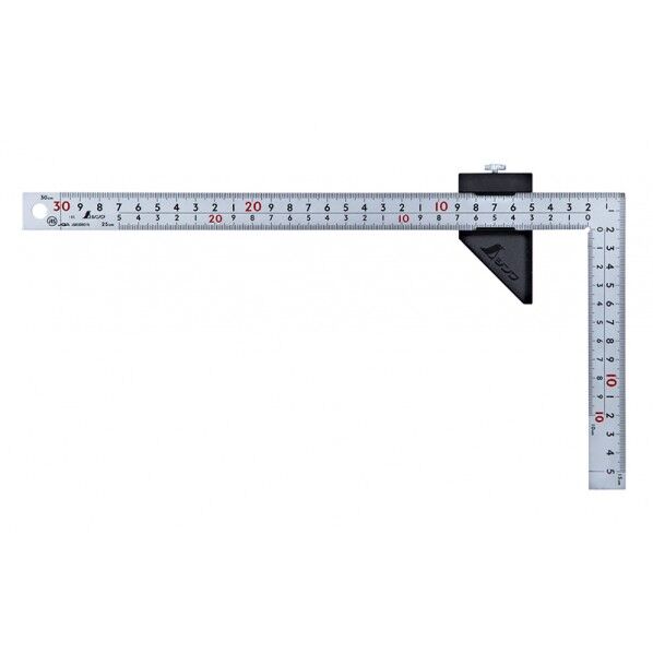 曲尺厚手広巾 シルバー30cm表裏同目 8段目盛ストッパー付 JIS 校正証明書+トレサビリティ付 シルバー 12434 1個