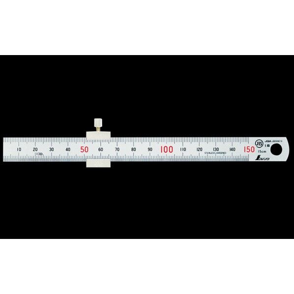 直尺 シルバー 15cm 赤数字入 ストッパー付 JIS 校正証明書+トレサビリティ体系図付 22X5X175mm 76751 1個