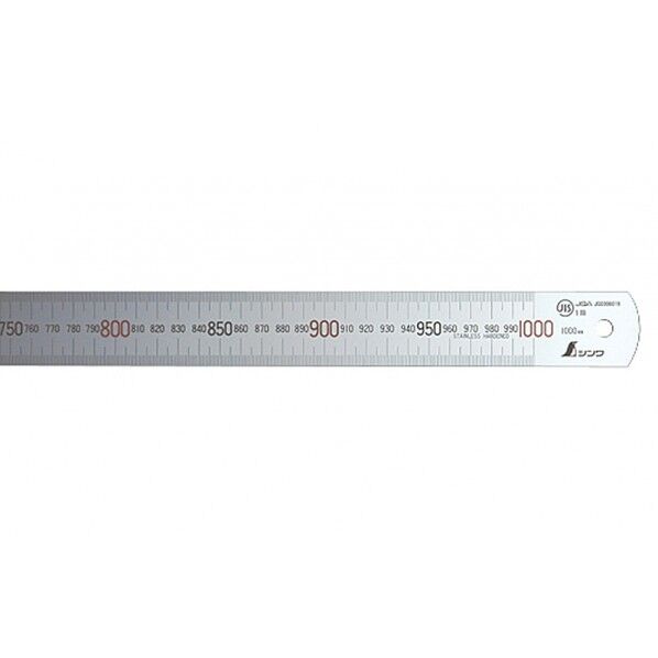 直尺 シルバー 1m 上下段1mmピッチ 赤数字入 JIS 校正証明書+トレサビリティ体系図付 35X1.5X1050mm 13498 1個