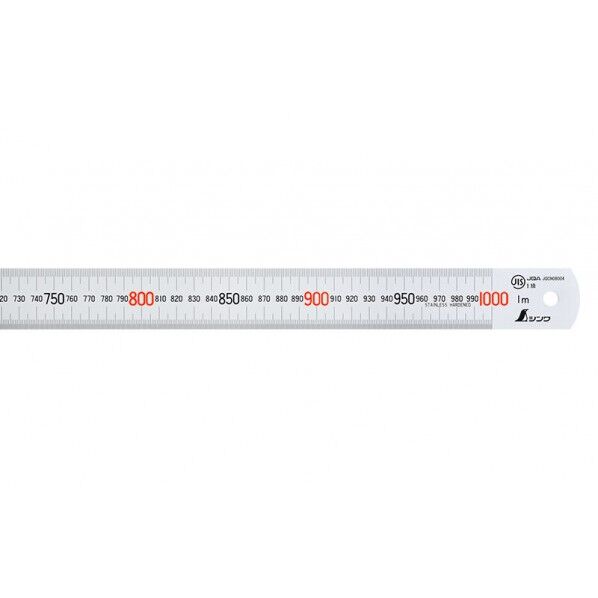 直尺 シルバー 1m 赤数字入 JIS 校正証明書+トレサビリティ体系図付 35X1.5X1050mm 13048 1個