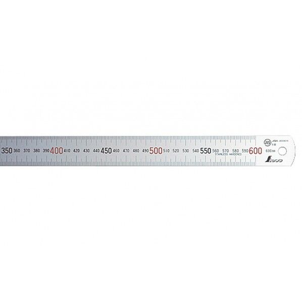 直尺 シルバー 60cm 上下段1mmピッチ 赤数字入 JIS 校正証明書+トレサビリティ体系図付 30X1.2X640mm 13412 1個