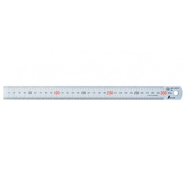 ※法人専用品※シンワ測定 直尺 ステン 30cm 赤数字入 JIS 校正証明書+トレサビリティ体系図付 25X1X335mm 14028 1個...
