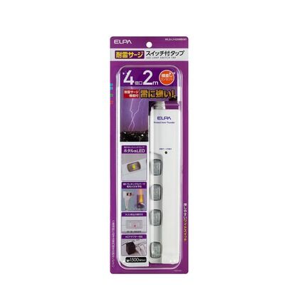 LEDランプスイッチ付タップ 横挿し 4個口