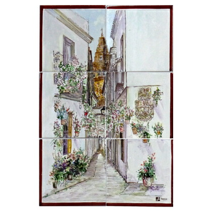 スペインタイル 手描き風景画(手描き) 花の小路 5mm×300mm×450mm JHIST-ART01 1