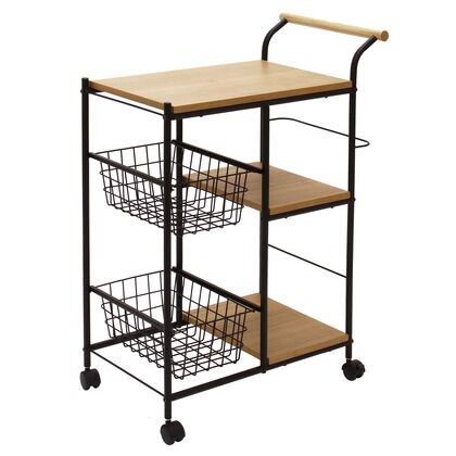 スチールキッチンワゴン ナチュラル/ブラック 幅650×奥行380×高さ8750㎜ 85-384 1