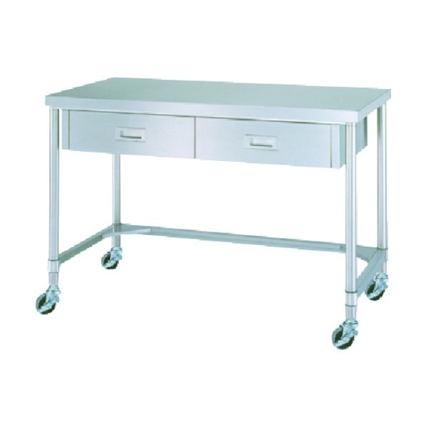 ステンレス作業台片面引出付三方枠キャスター付 間口600×奥行450×高さ800 WDTC-6045-U75 1点