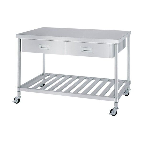 ステンレス作業台両面引出付スノコ棚キャスター付 1200×900×高さ800 WDWSNC-12090-U75 1点