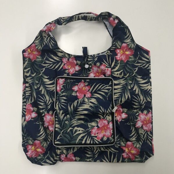 おサイフ型エコバッグBook ハイビスカス ネイビー